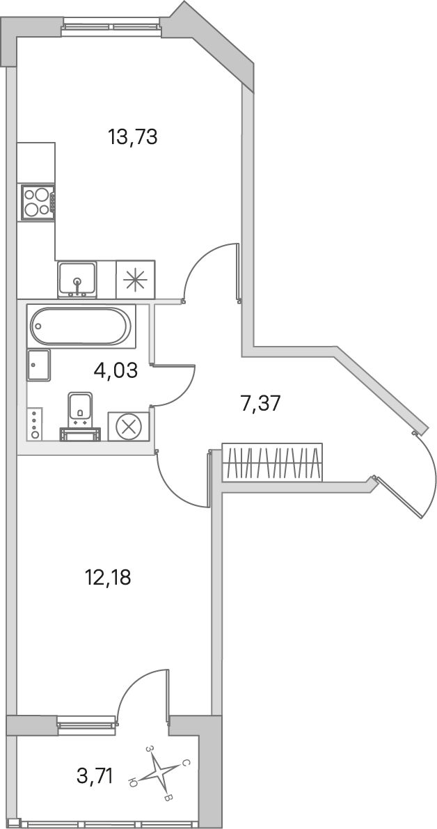 Планировка: 1-комнатная квартира, 37,3 м²