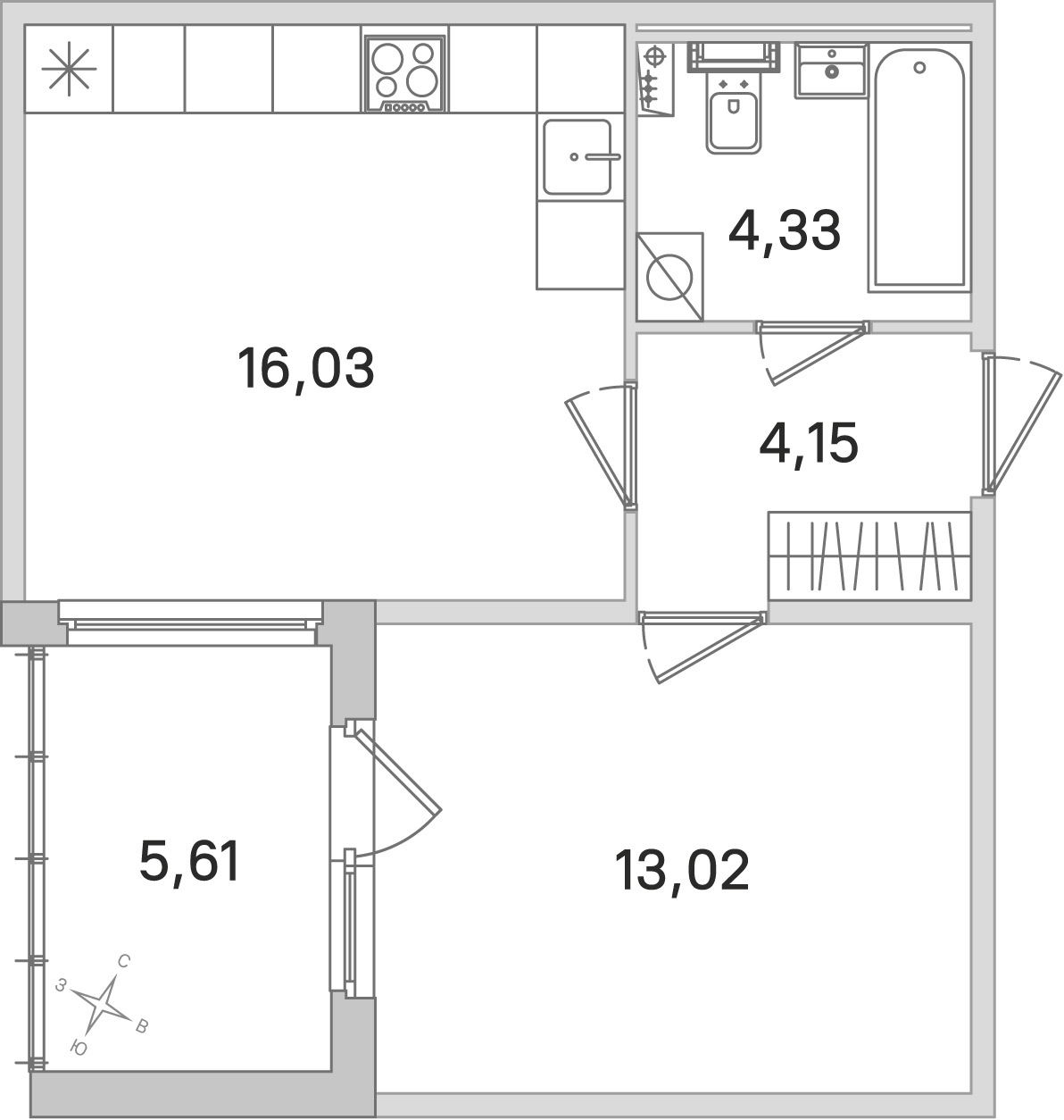 Планировка: 1-комнатная квартира, 37,5 м²