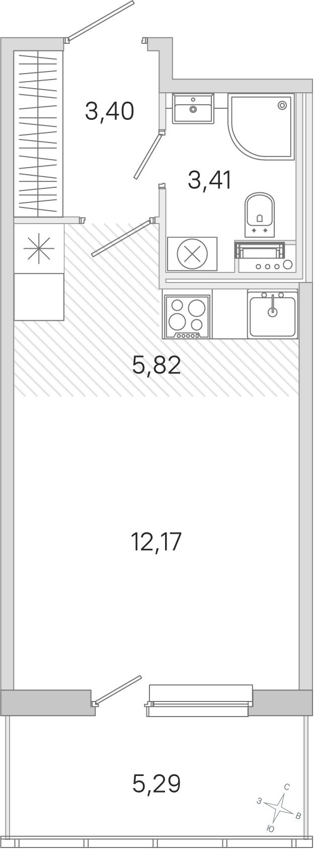Планировка: студия, 24,8 м²