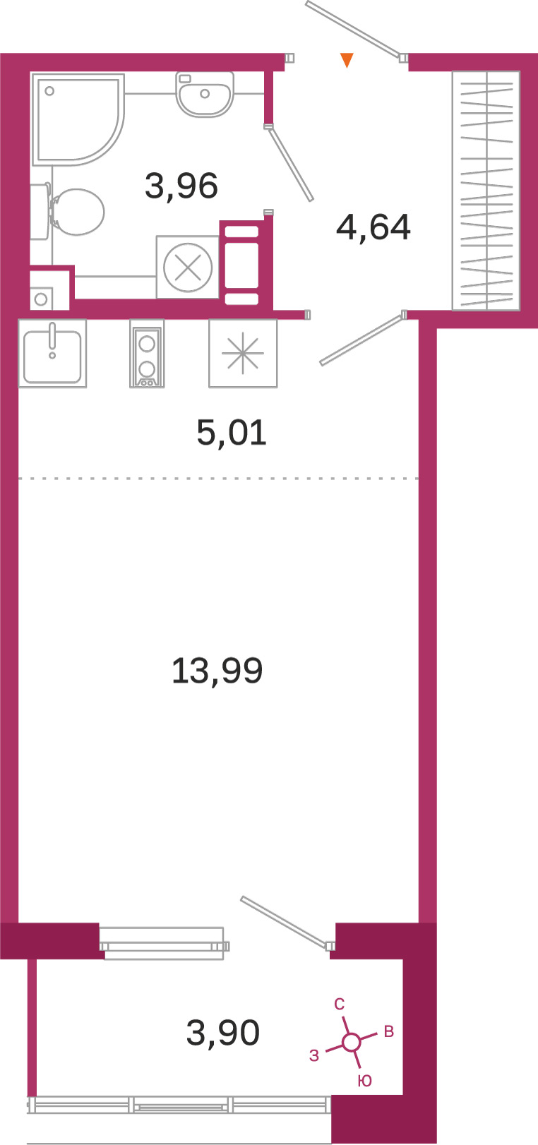 Планировка: студия, 27,6 м²