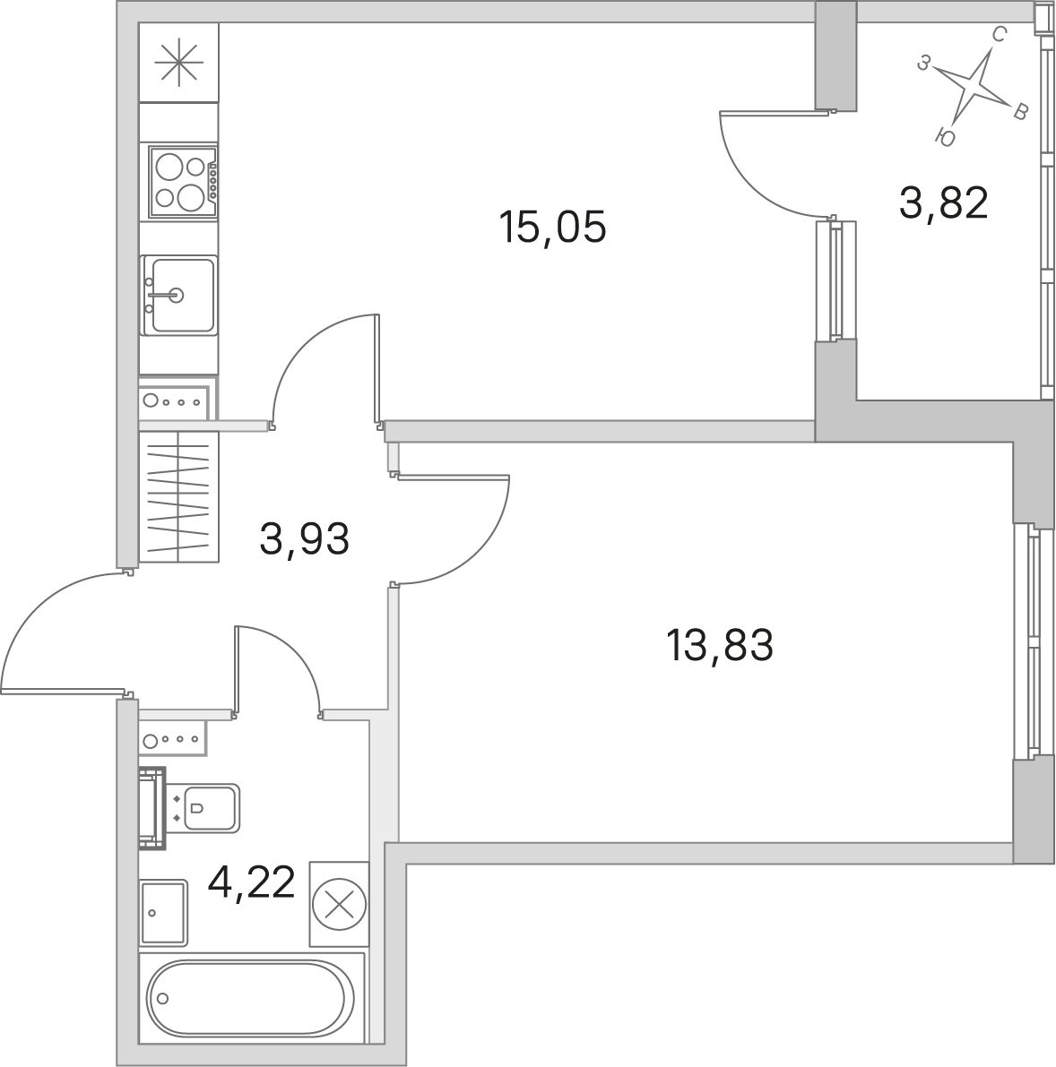 Планировка: 1-комнатная квартира, 37,0 м²