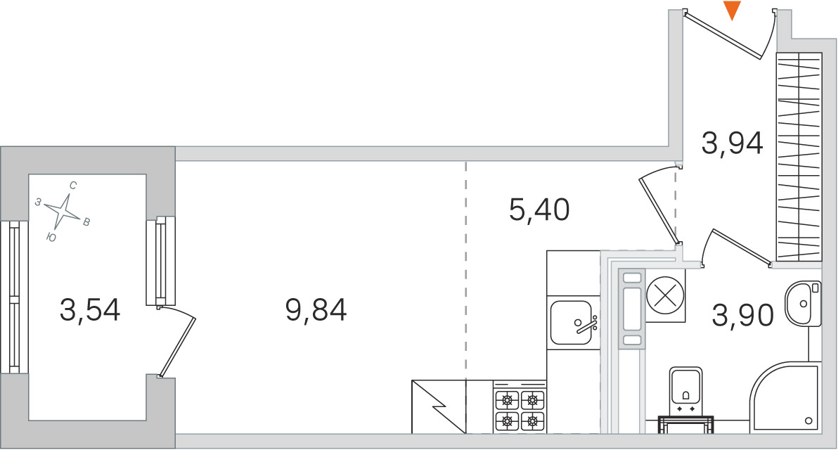 Планировка: студия, 23,1 м²