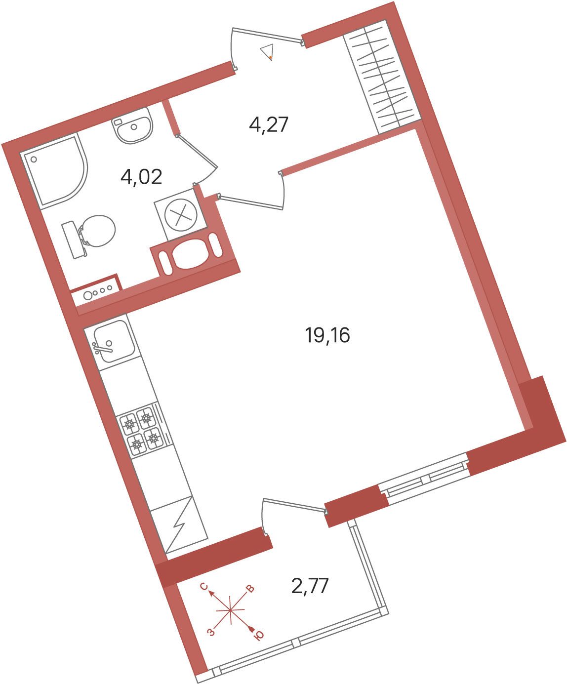 Планировка: студия, 27,5 м²