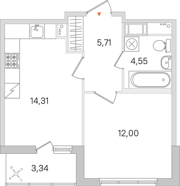 Планировка: 1-комнатная квартира, 36,6 м²