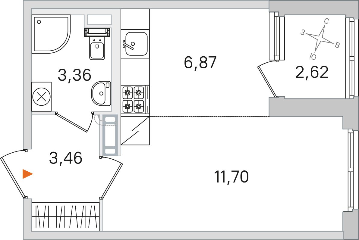 Планировка: студия, 25,4 м²