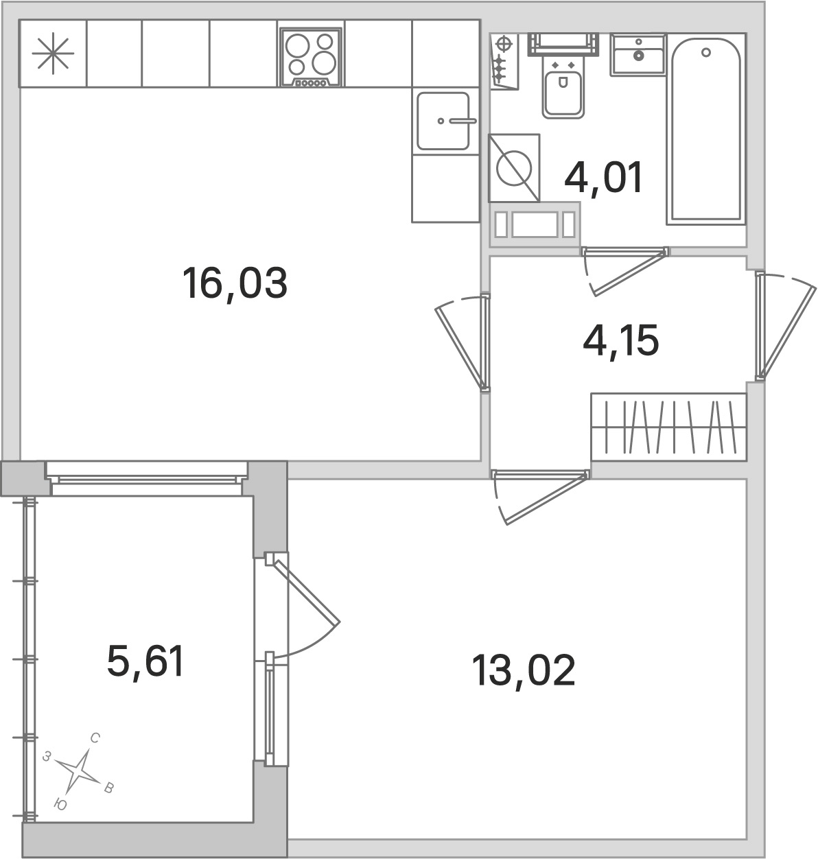 Планировка: 1-комнатная квартира, 37,2 м²