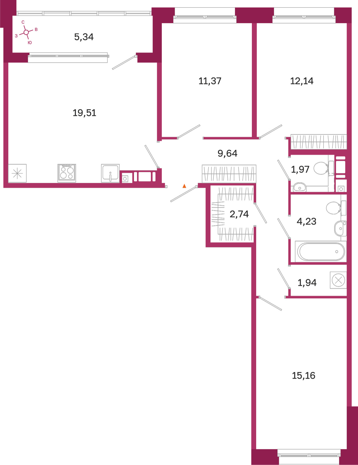 Планировка: 3-комнатная квартира, 78,7 м²
