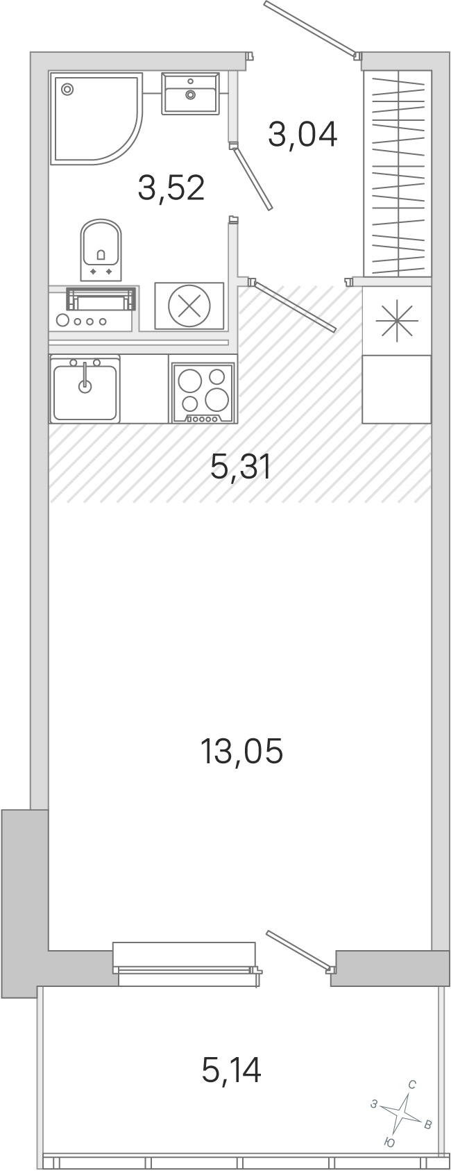 Планировка: студия, 24,9 м²