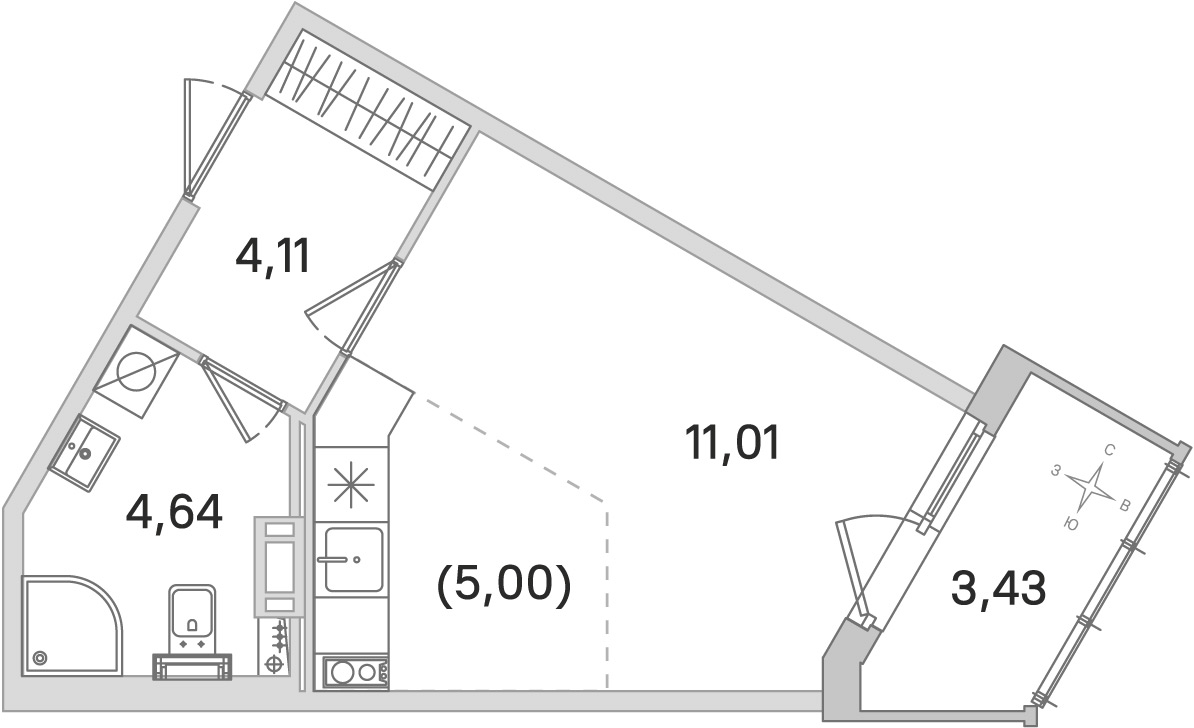 Планировка: студия, 24,8 м²