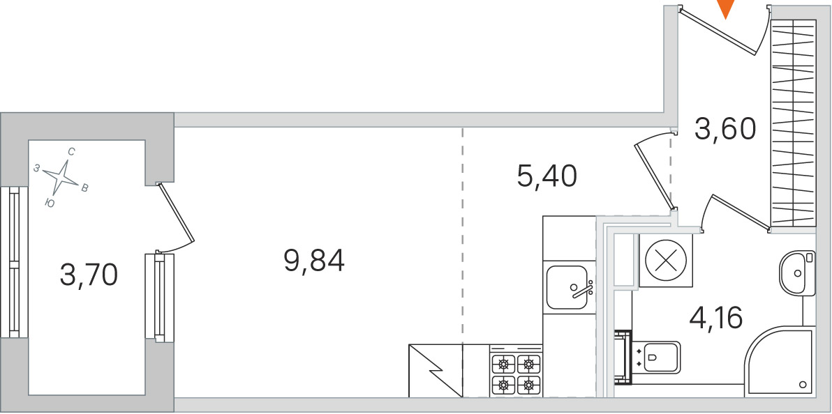 Планировка: студия, 23,0 м²
