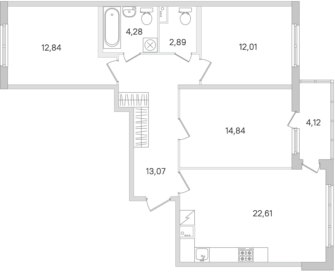Планировка: 3-комнатная квартира, 82,5 м²