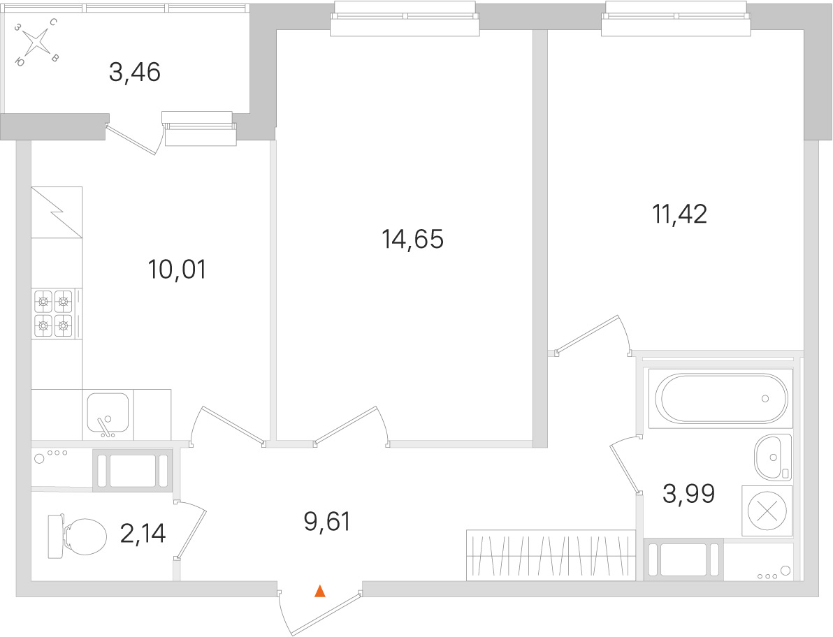 Планировка: 2-комнатная квартира, 51,8 м²