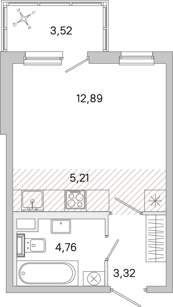 Планировка: студия, 26,2 м²