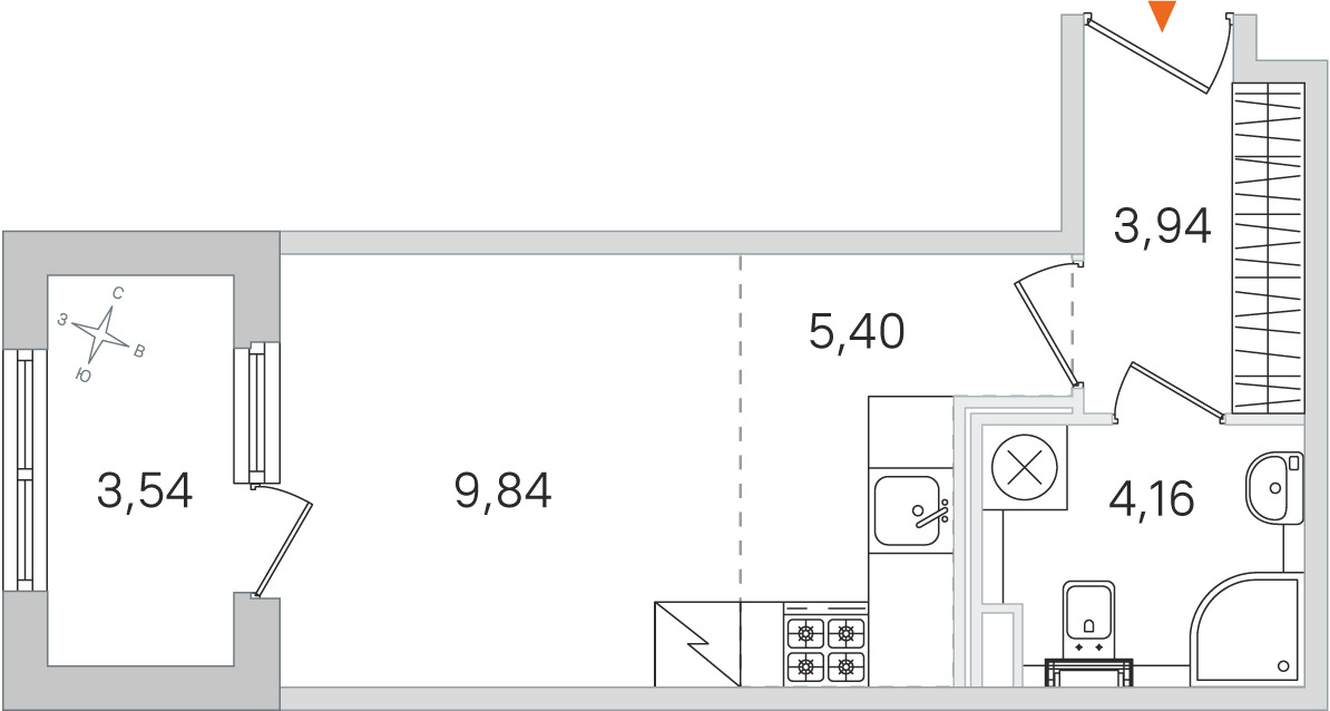 Планировка: студия, 23,3 м²