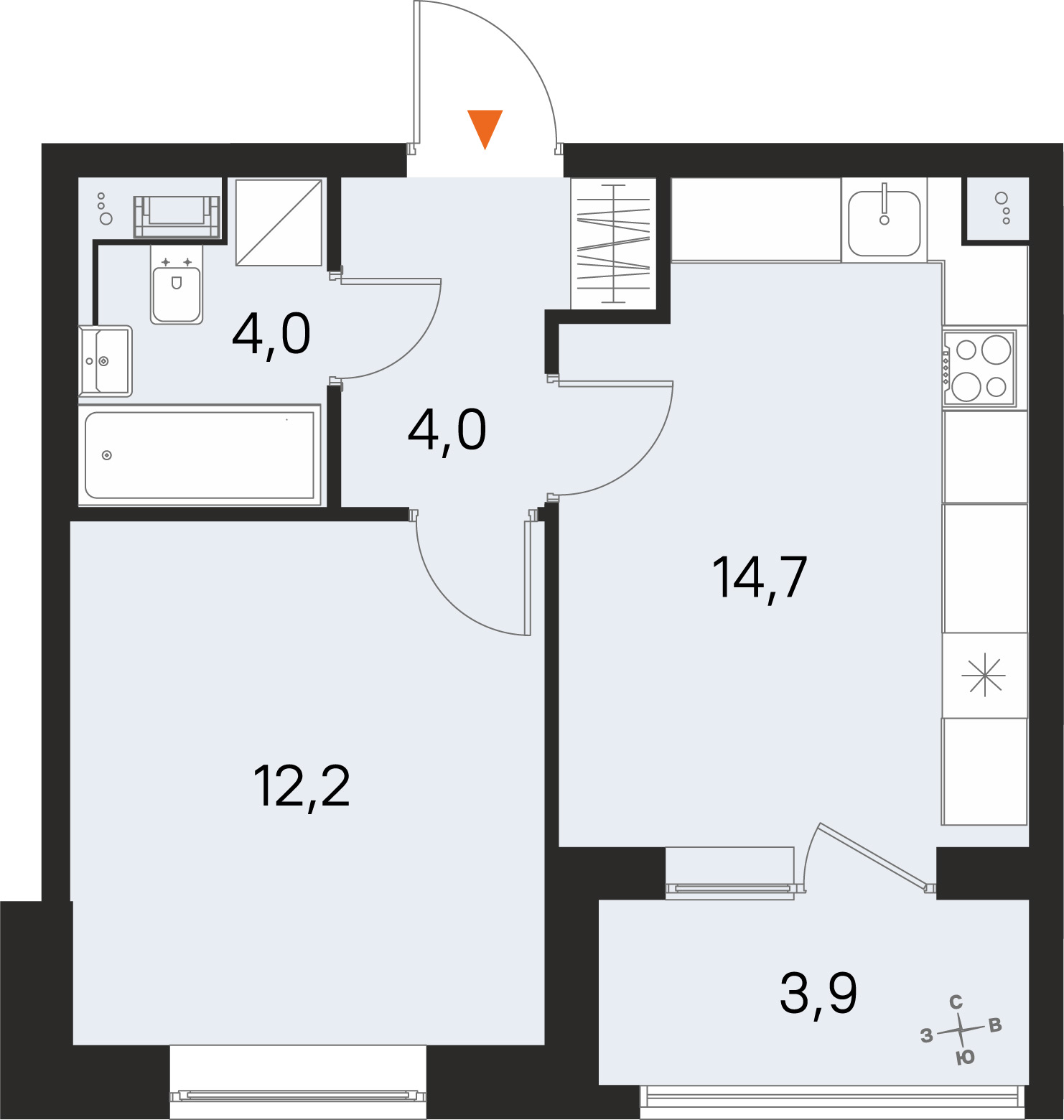 Планировка: 1-комнатная квартира, 34,9 м²