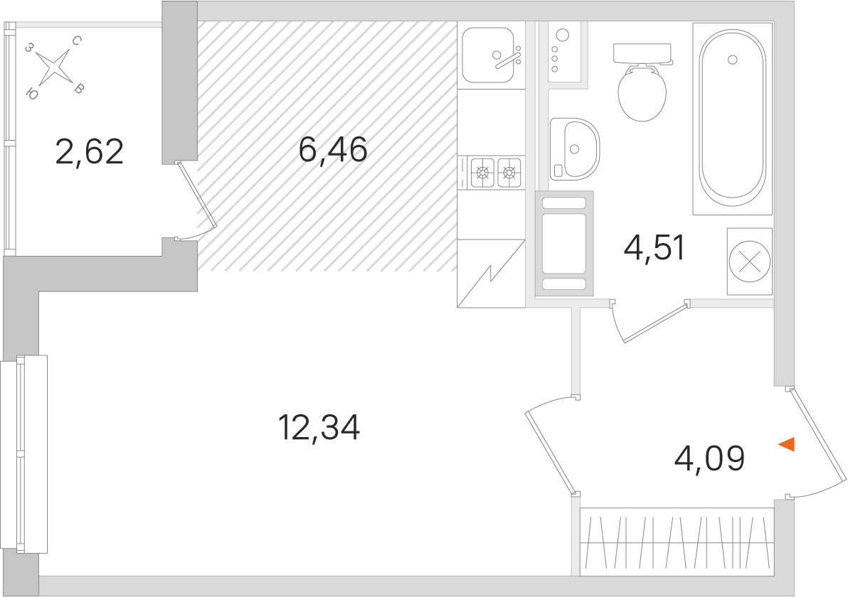 Планировка: студия, 27,4 м²