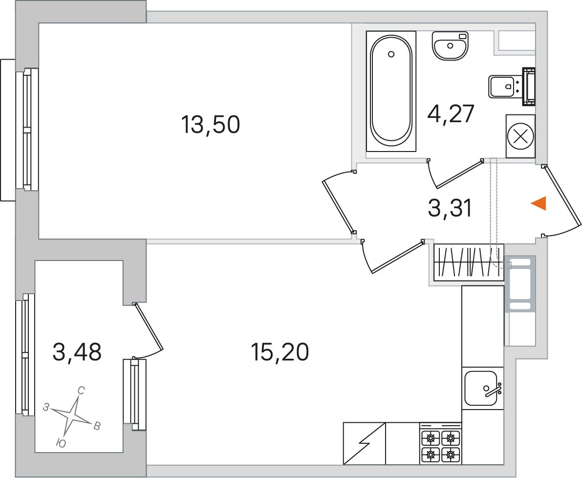Планировка: 1-комнатная квартира, 36,3 м²