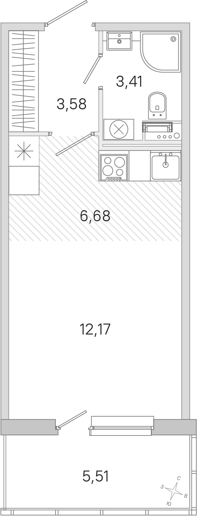 Планировка: студия, 25,8 м²