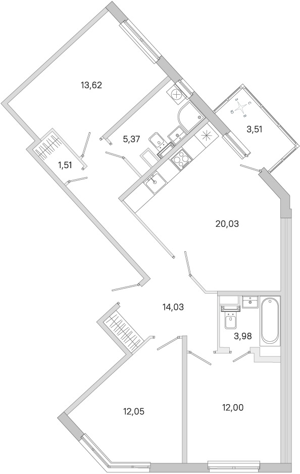 Планировка: 3-комнатная квартира, 82,6 м²