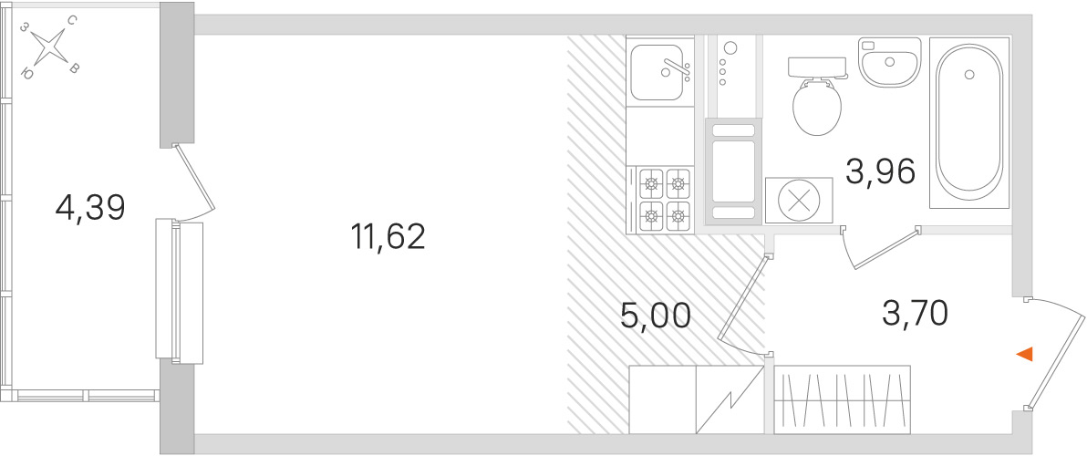 Планировка: студия, 24,3 м²
