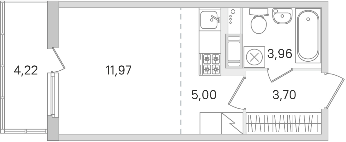 Планировка: студия, 24,6 м²