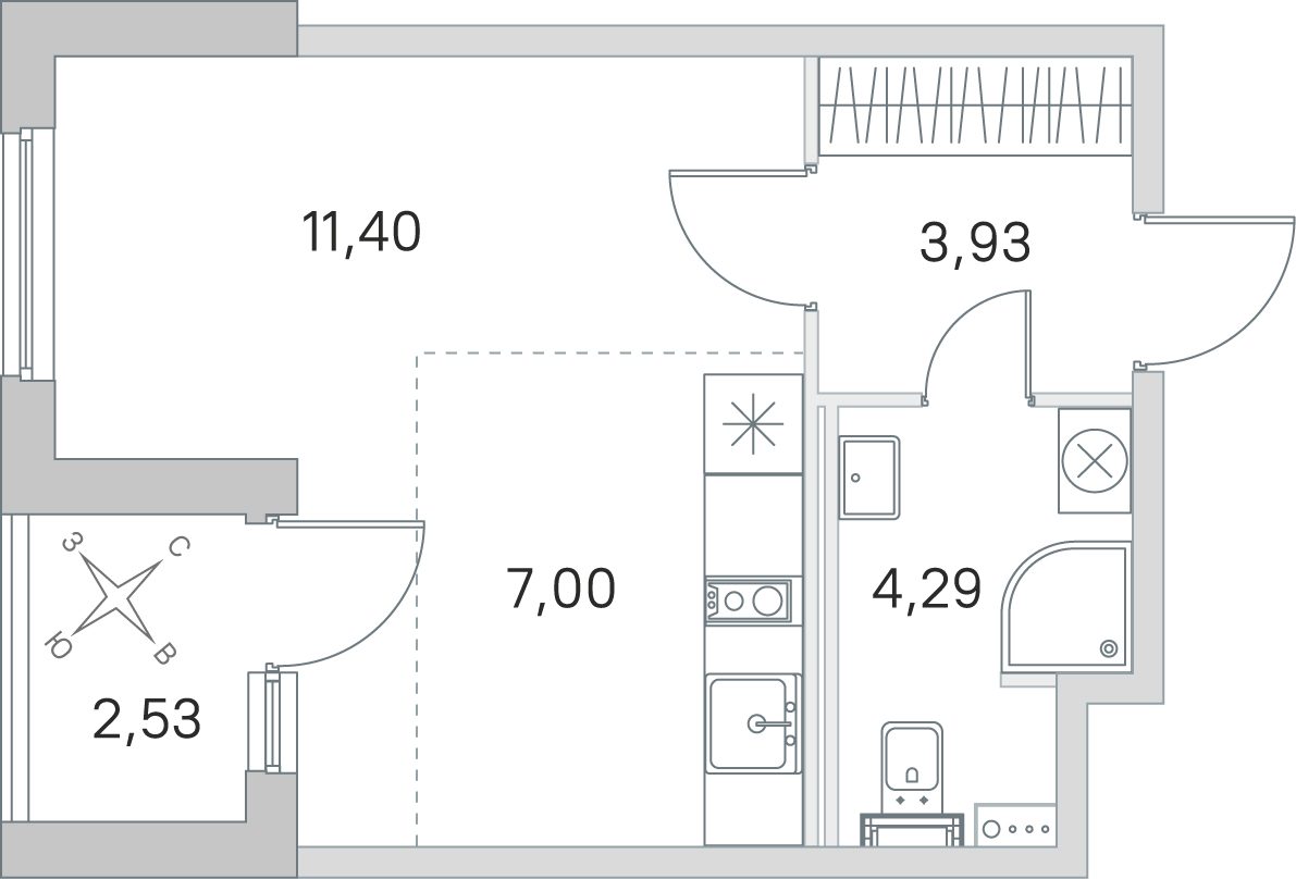 Планировка: студия, 26,6 м²