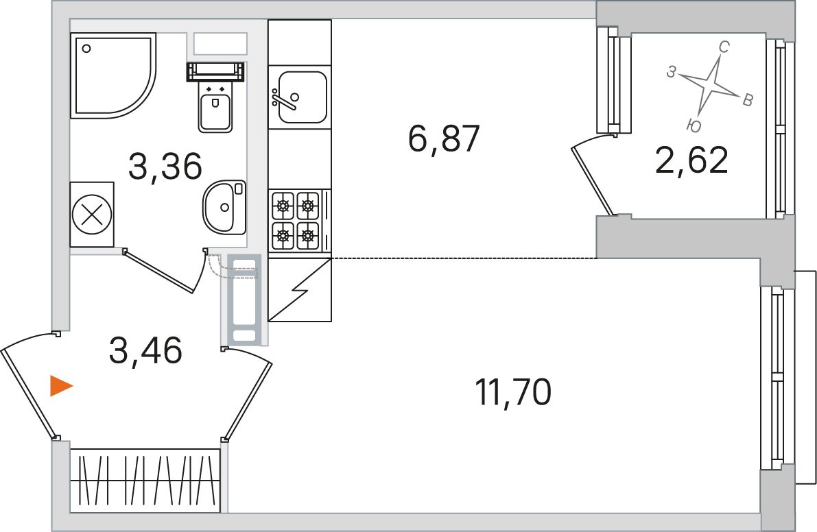 Планировка: студия, 25,4 м²
