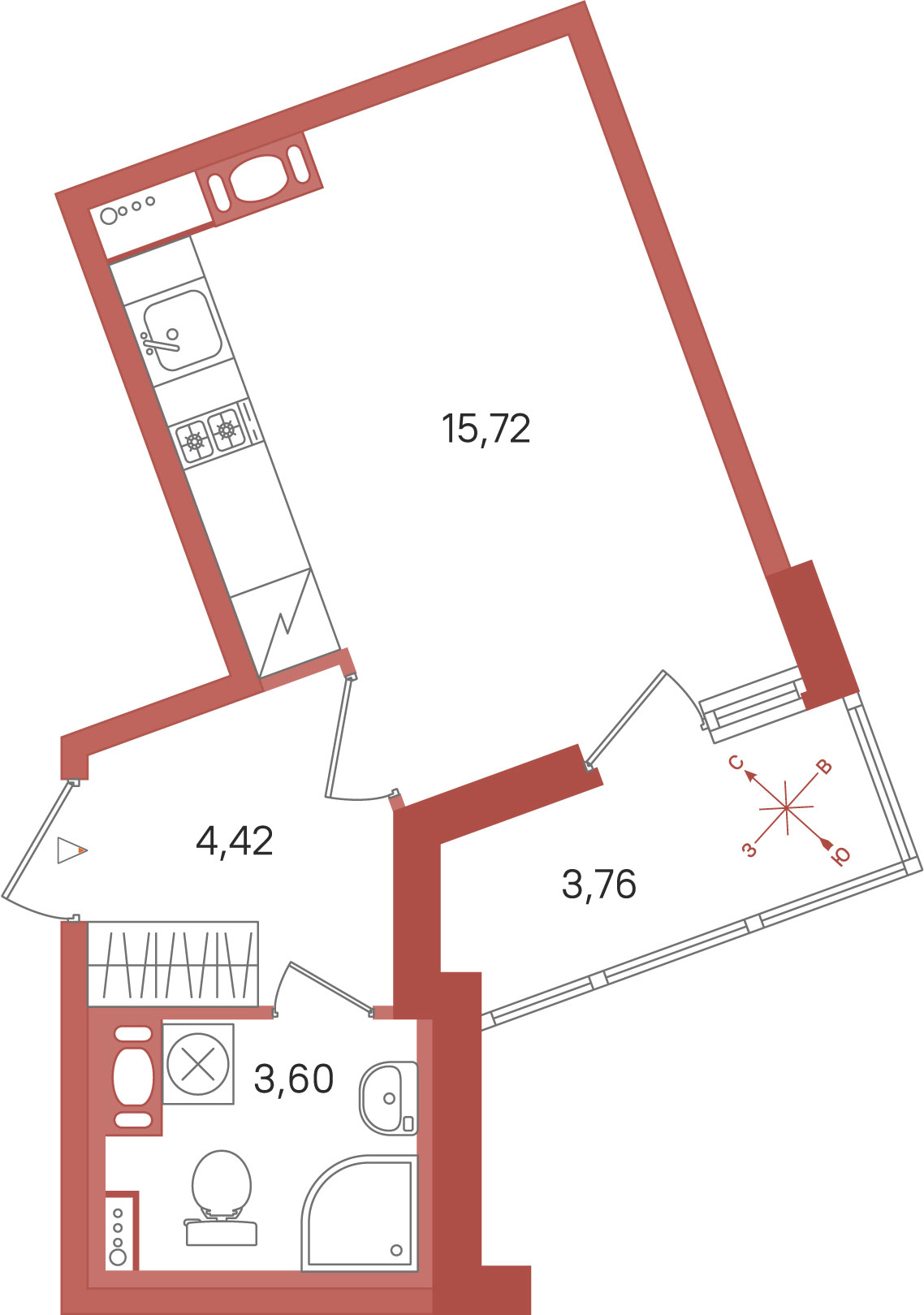 Планировка: студия, 23,7 м²