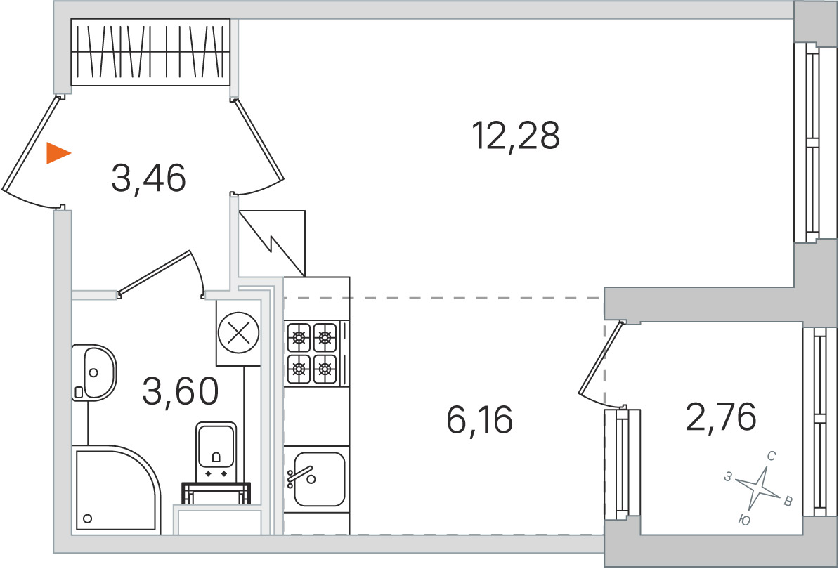 Планировка: студия, 25,5 м²