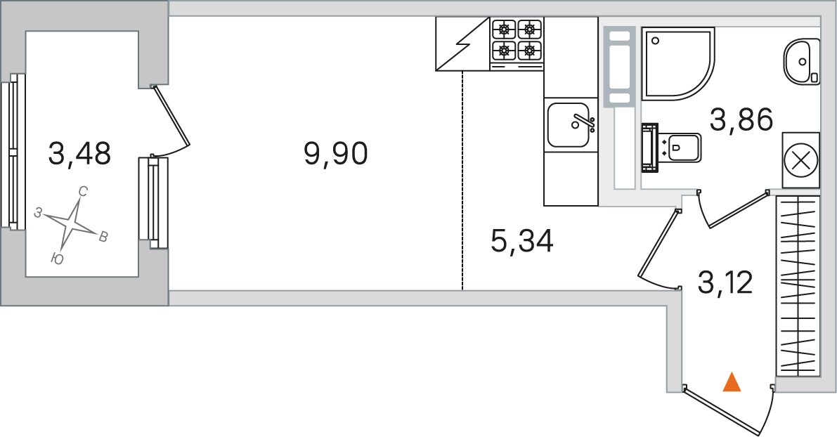 Планировка: студия, 22,2 м²