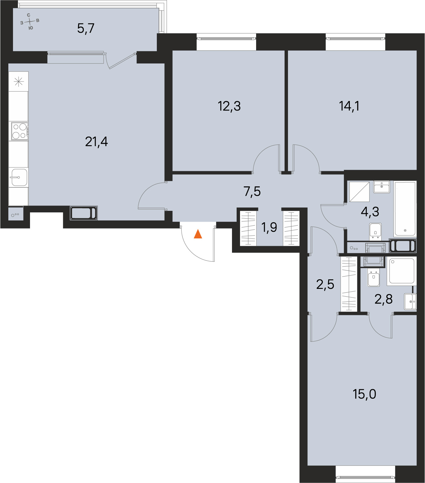 Планировка: 3-комнатная квартира, 81,8 м²
