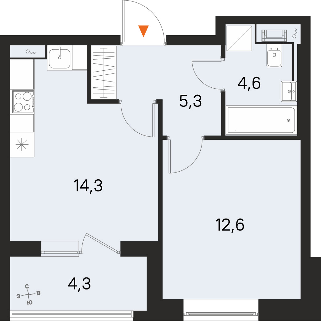 Планировка: 1-комнатная квартира, 36,8 м²
