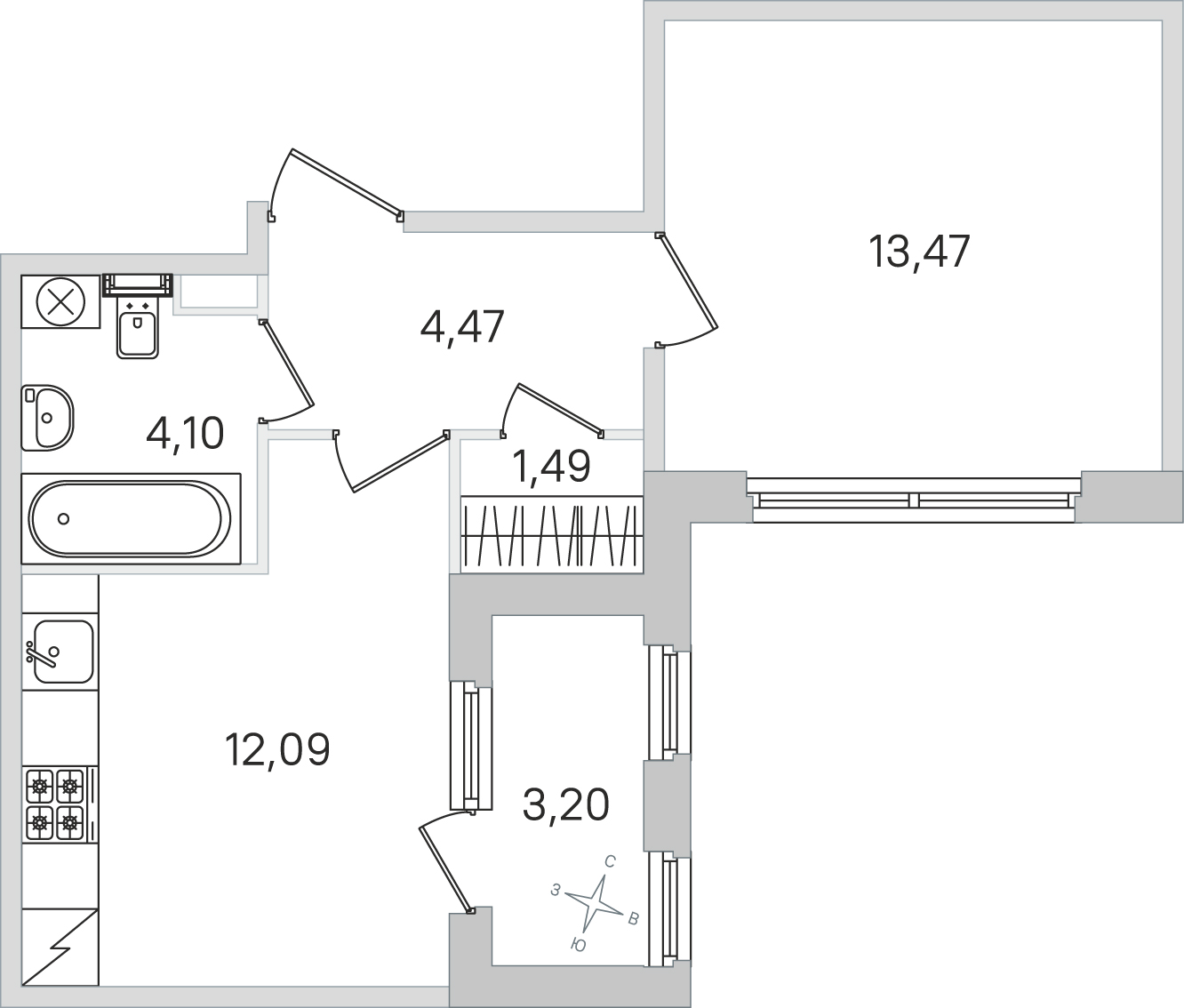 Планировка: 1-комнатная квартира, 35,6 м²