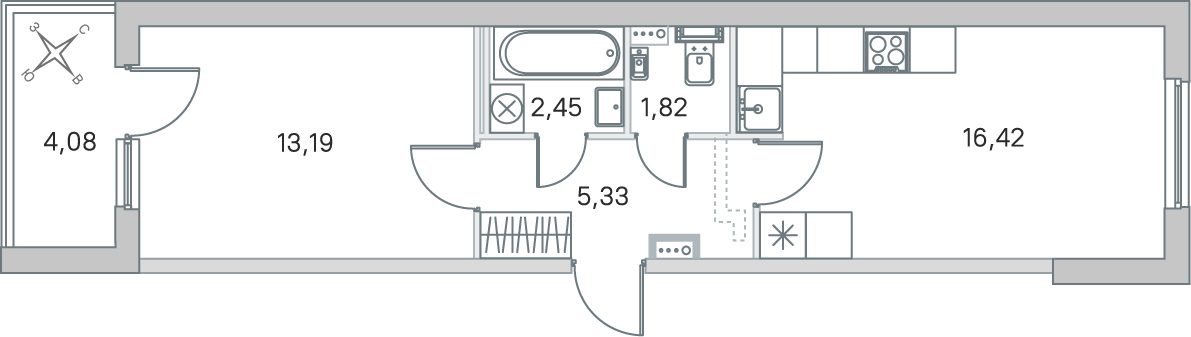 Планировка: 1-комнатная квартира, 39,2 м²