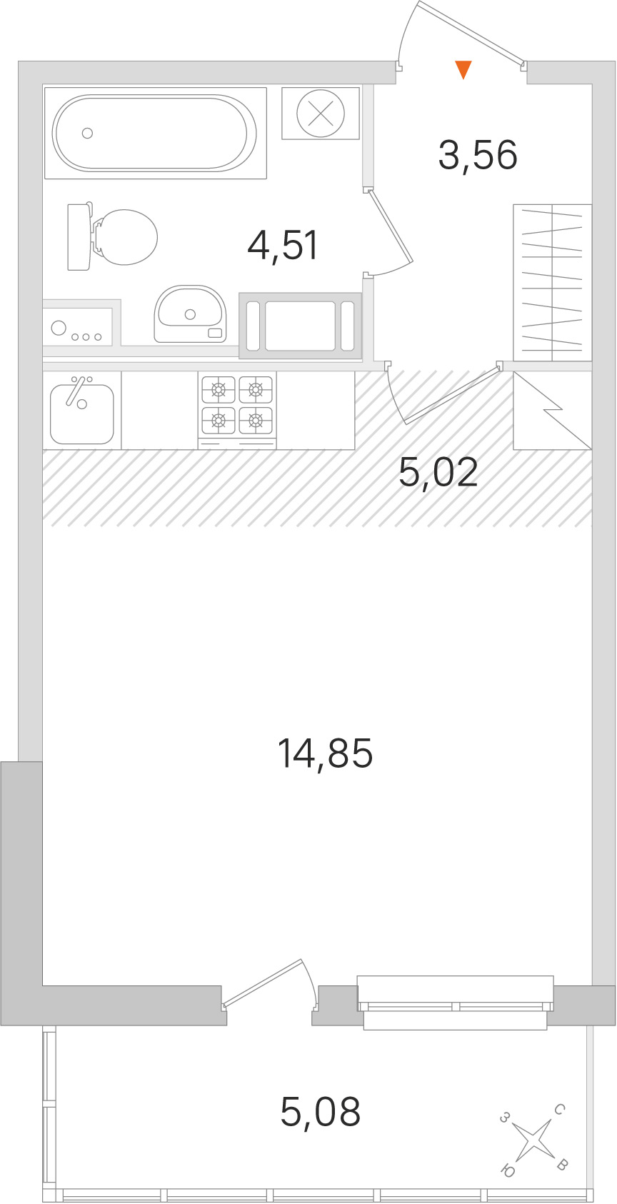 Планировка: студия, 27,9 м²