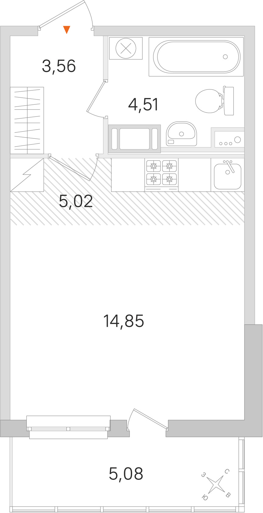 Планировка: студия, 27,9 м²
