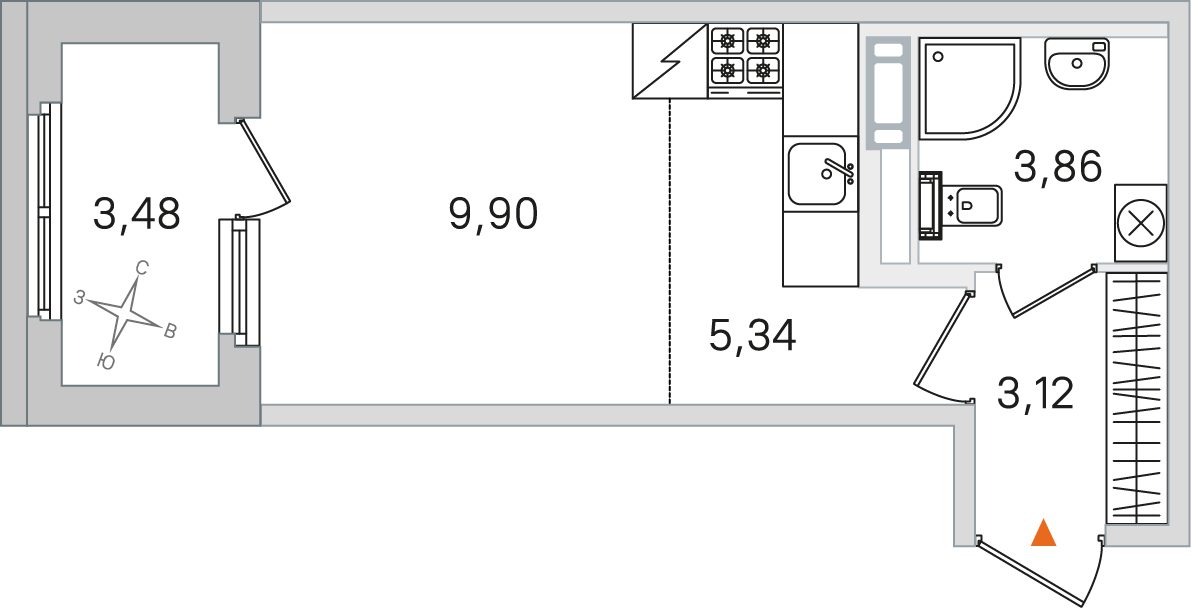 Планировка: студия, 22,2 м²