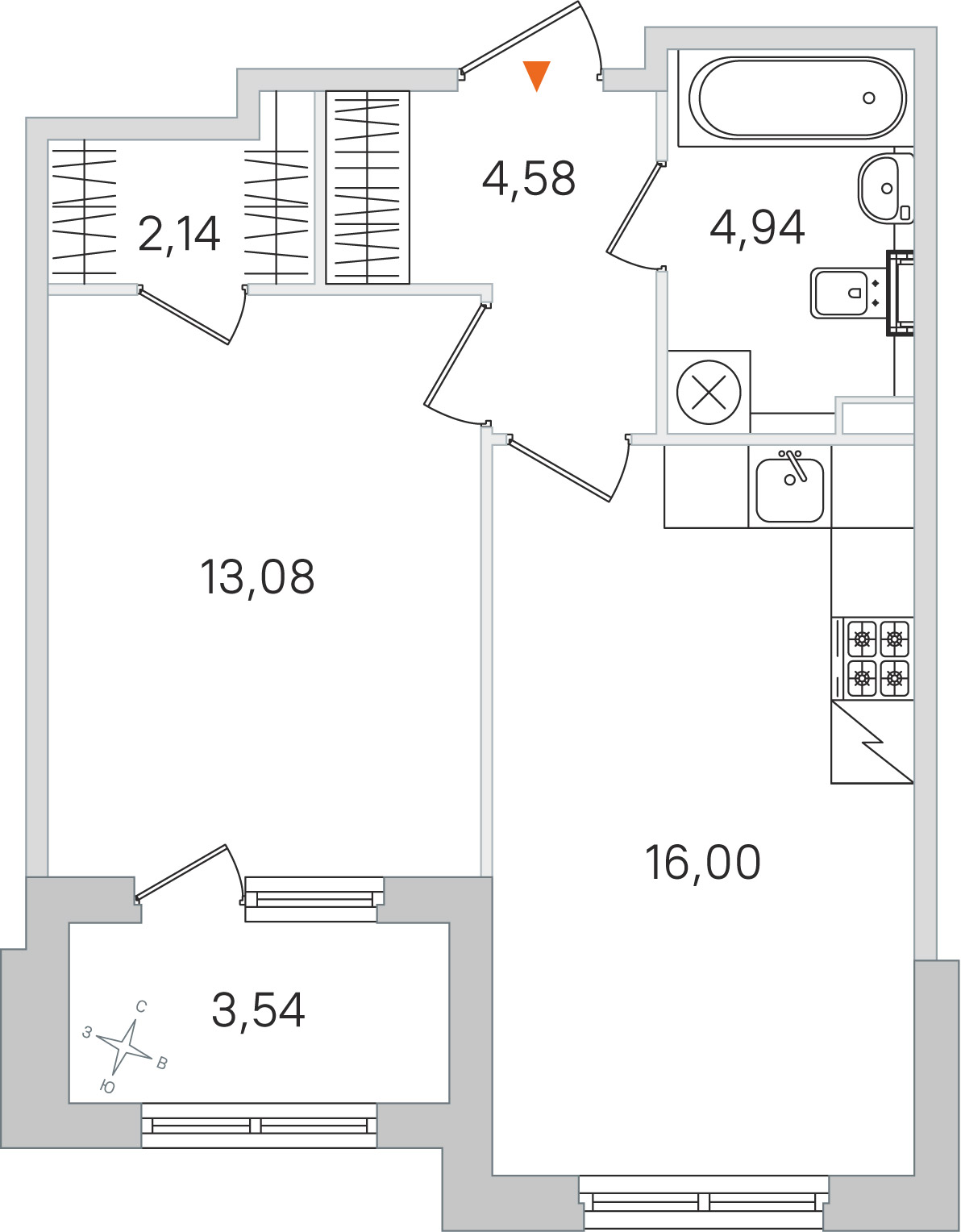Планировка: 1-комнатная квартира, 40,7 м²