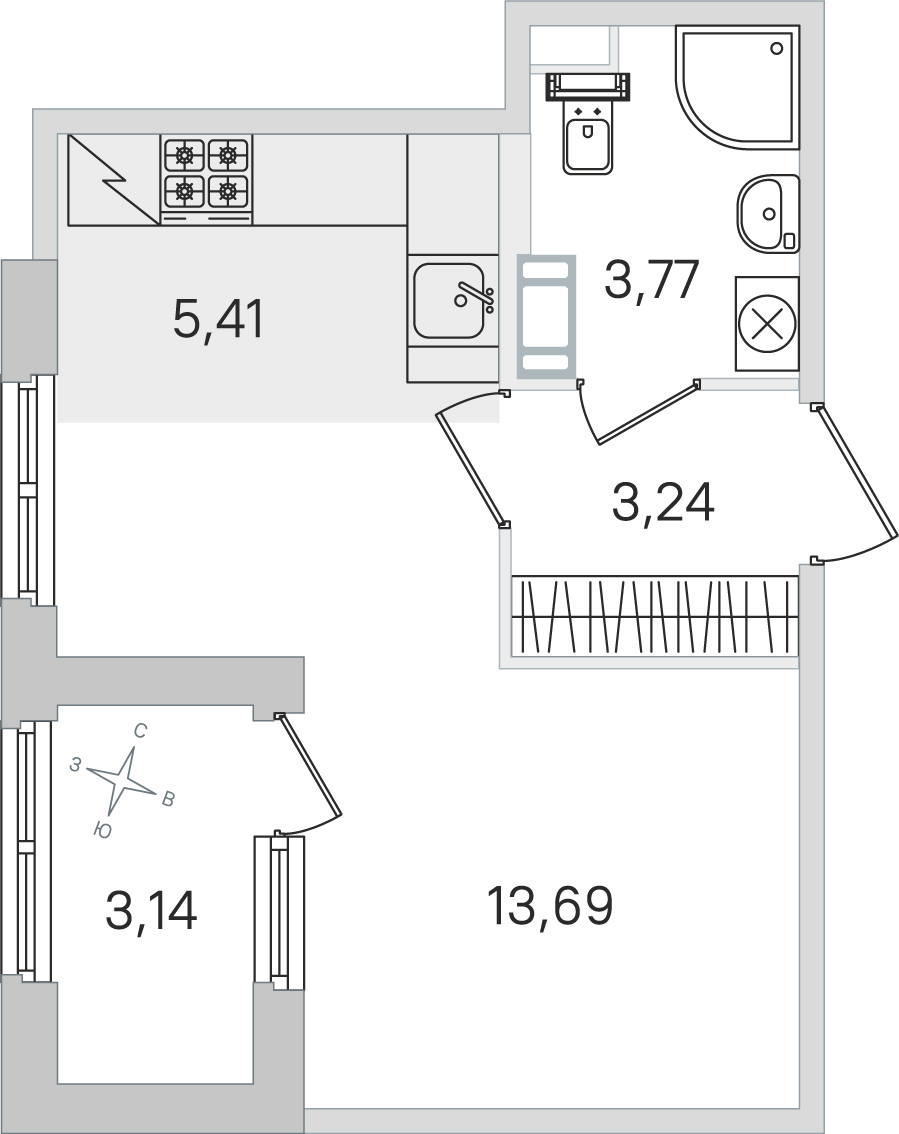 Планировка: студия, 26,1 м²