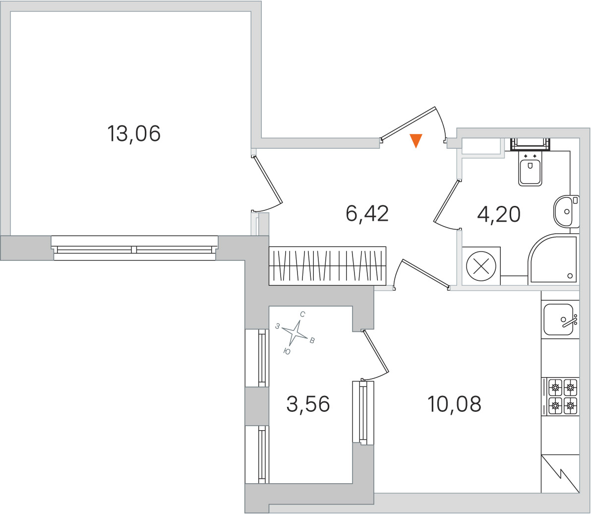 Планировка: 1-комнатная квартира, 33,8 м²