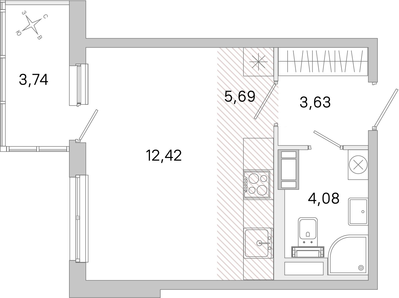 Планировка: студия, 25,8 м²