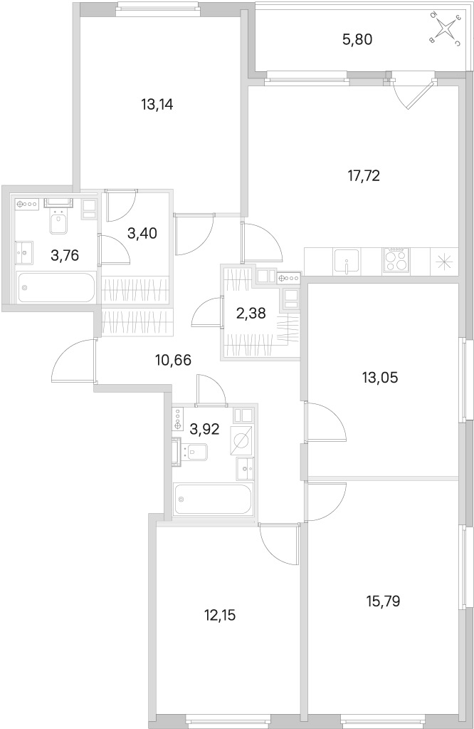 Планировка: 4-комнатная квартира, 96,0 м²