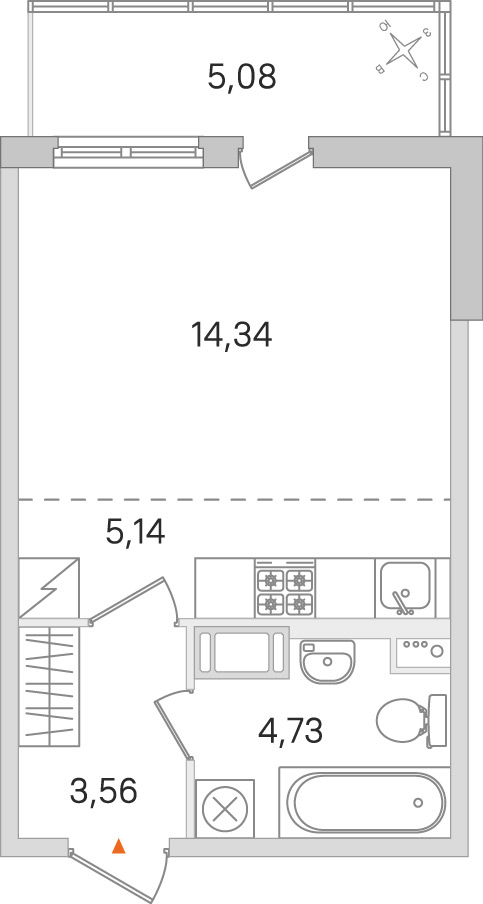 Планировка: студия, 27,8 м²