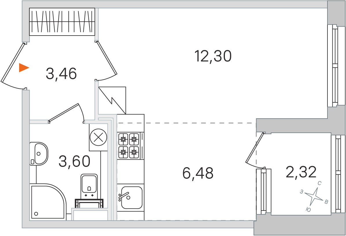 Планировка: студия, 25,8 м²