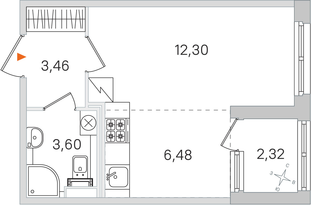 Планировка: студия, 25,8 м²