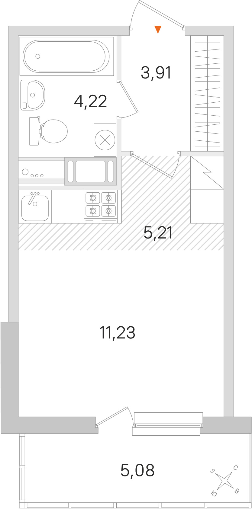 Планировка: студия, 24,6 м²