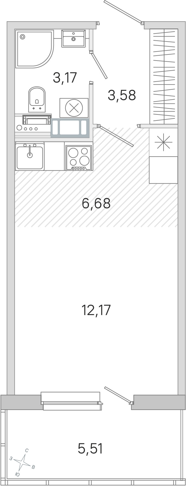 Планировка: студия, 25,6 м²