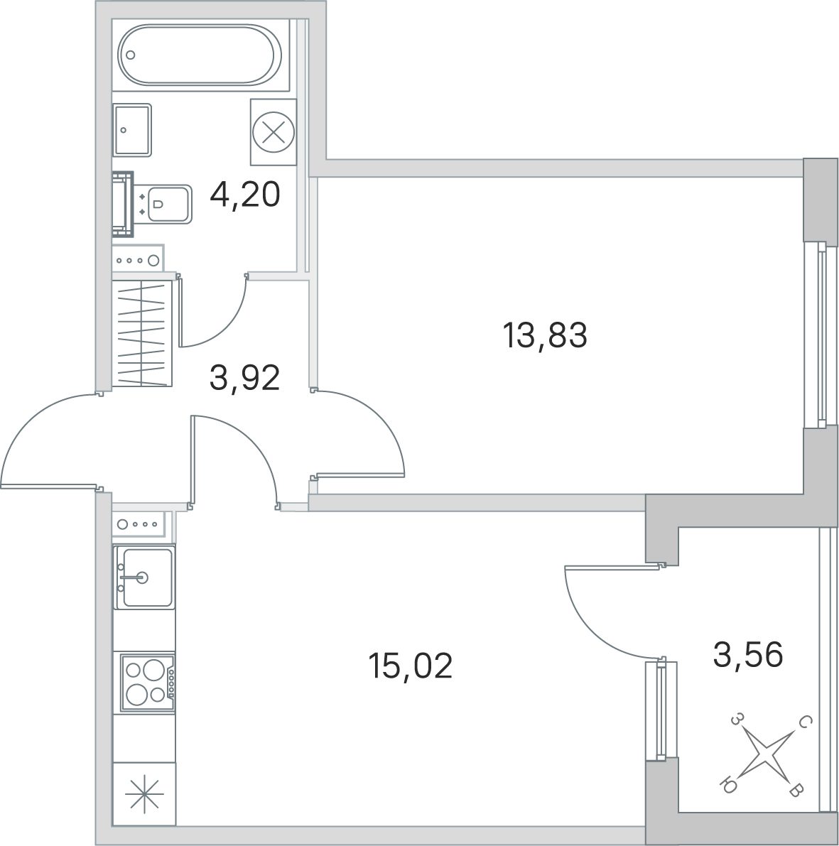 Планировка: 1-комнатная квартира, 37,0 м²