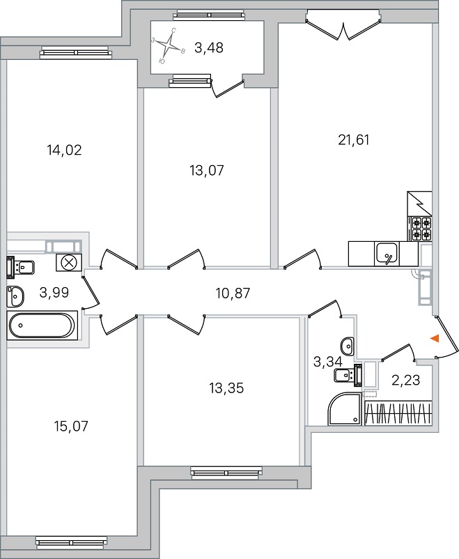 Планировка: 4-комнатная квартира, 97,6 м²