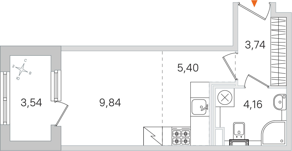 Планировка: студия, 23,1 м²